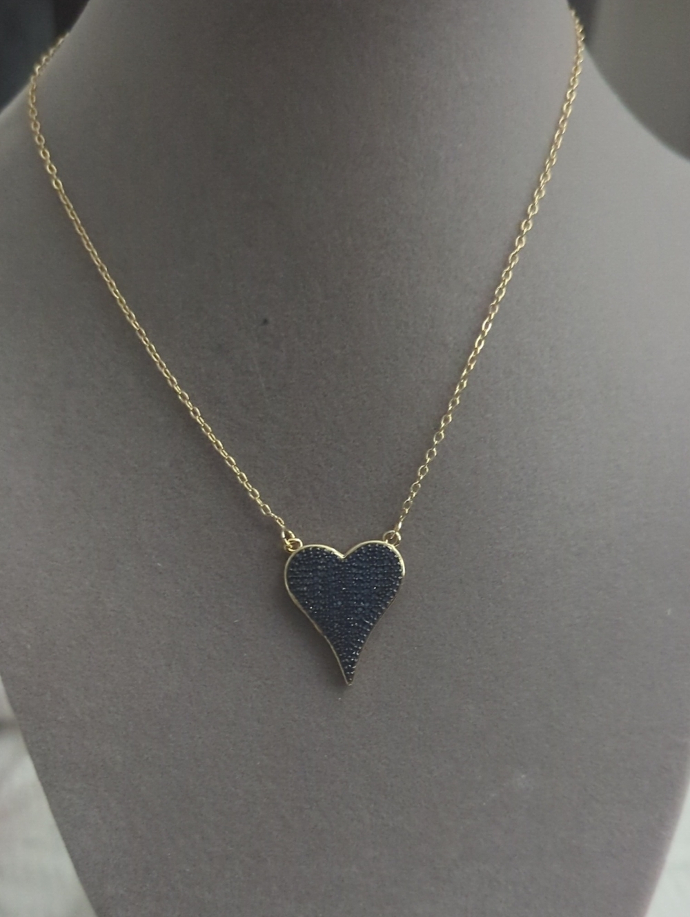 Gold Heart Pendant Necklace with Black Inlay - Women's Jewelry